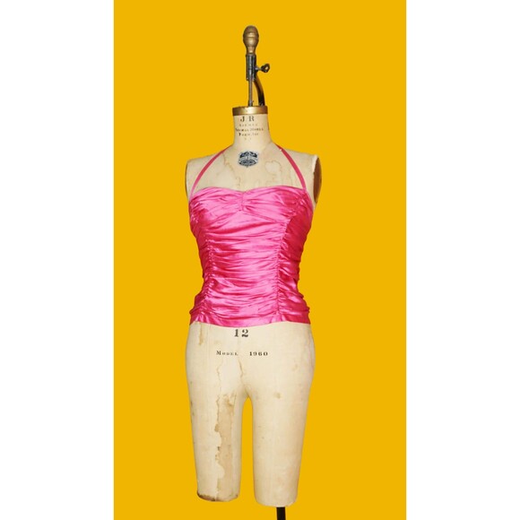 Y2K D & G. DOLCE & GABBANA SILK Ruched Pink Halter Top W/Exposed Zipper. As Is - Picture 2 of 10